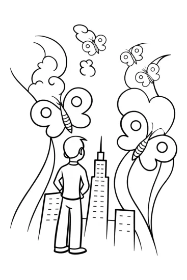 A coloring page of Miles Morales and the City of Dreams Coloring Page