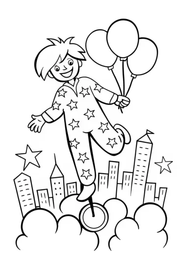 A coloring page of Bouncing Through the Starry City Coloring Page