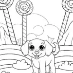 Puppy Adventuring in Candy Land Coloring Page