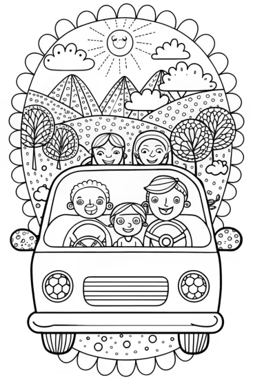 A coloring page of Summer Road Trip Adventure Coloring Page