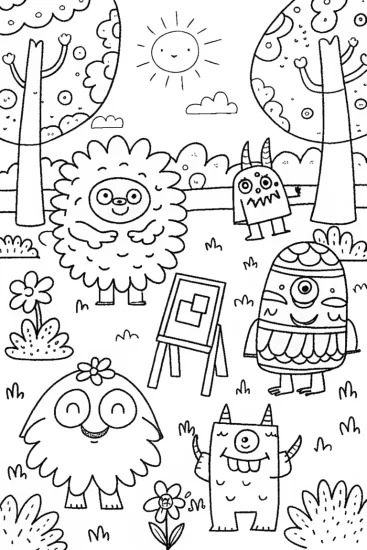 A coloring page of Monster Artistry in the Park Coloring Page