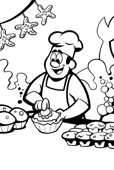 A coloring page of Captain Barnacles’ Underwater Bakery Coloring Page