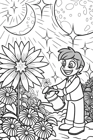A coloring page of Goku and the Celestial Garden Coloring Page