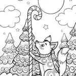 Gingerbread Fox in the Candy Forest Coloring Page