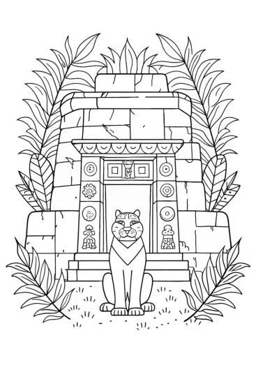 A coloring page of Black Panther in the Ancient Ruins Coloring Page
