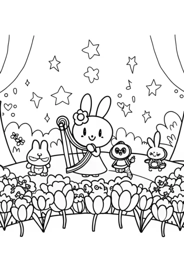 A coloring page of My Melody’s Enchanted Garden Concert Coloring Page