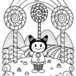 Kuromi’s Whimsical Candy Adventure Coloring Page