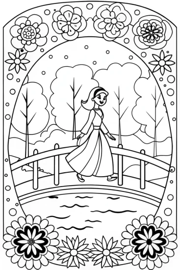 A coloring page of Jasmine and the Magic Flower Bridge Coloring Page