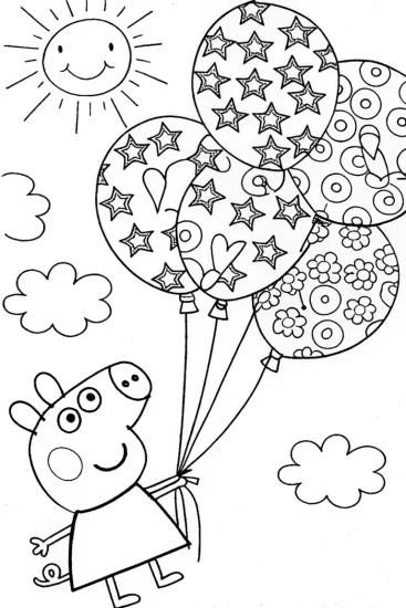 A coloring page of Peppa Pig’s Enchanted Balloon Adventure Coloring Page