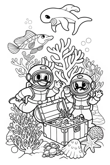 A coloring page of Mario and Luigi’s Deep-Sea Quest Coloring Page