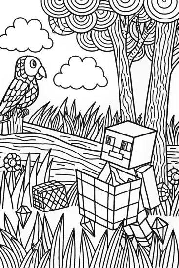 A coloring page of Minecraft Treasure Hunt Adventure Coloring Page