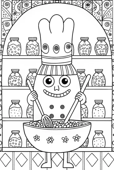 A coloring page of The Monster Chef and His Magical Recipe Coloring Page