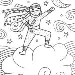 Ninja Cloud Surfer Coloring Page