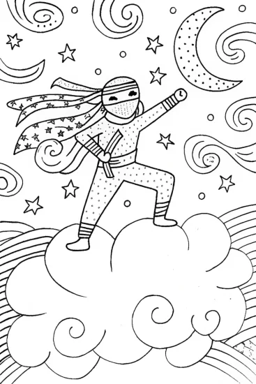 A coloring page of Ninja Cloud Surfer Coloring Page