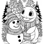 Charmander’s Cozy Winter Wonderland Coloring Page