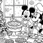 Mickey and Minnie Christmas Feast Coloring Page