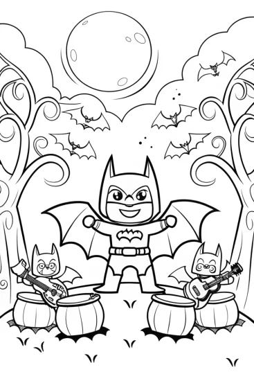 A coloring page of Batman and the Musical Bats Coloring Page