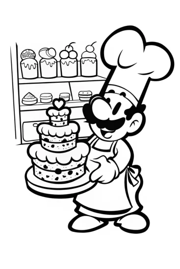 A coloring page of Luigi’s Adventure in the Enchanted Bakery Coloring Page