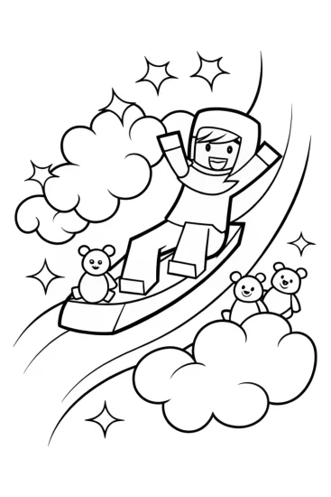 A coloring page of Minecraft Character on a Magical Iceberg Coloring Page