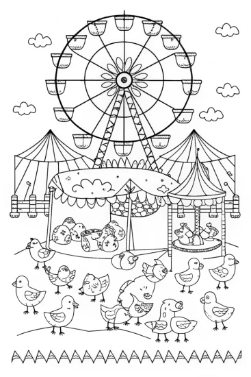 A coloring page of Chickens’ Carnival Adventure Coloring Page