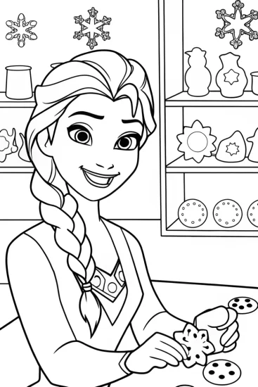 A coloring page of Elsa’s Winter Wonderland Workshop Coloring Page