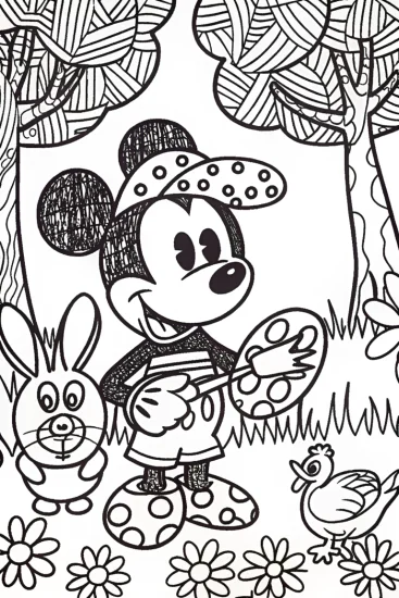 A coloring page of Mickey Mouse Art Adventure Coloring Page