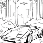 Lamborghini in a Cybernetic Forest Coloring Page