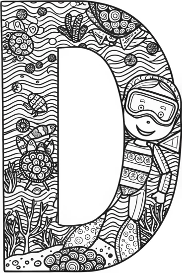 A coloring page of Daring Diver ‘D’ Coloring Page