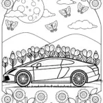Lamborghini in the Enchanted Garden Coloring Page