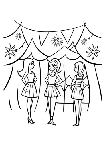 A coloring page of Bratz Dolls at a Fashion Festival Coloring Page