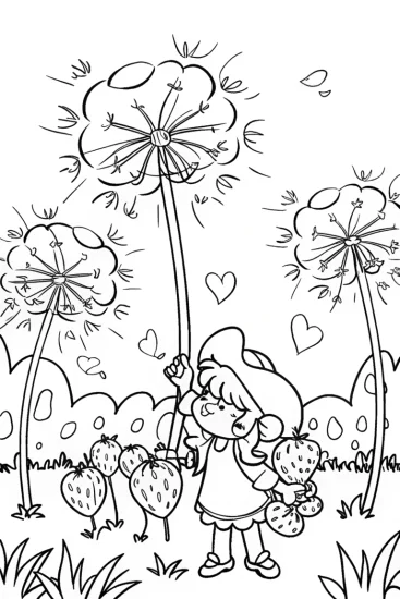 A coloring page of Strawberry Shortcake’s Berry Blowing Contest Coloring Page