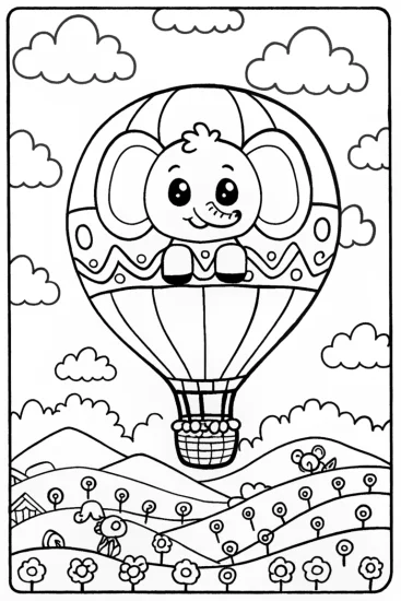 A coloring page of Huggy Wuggy in the Balloon Sky Quest