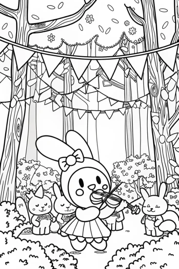 A coloring page of My Melody’s Magical Music Festival Coloring Page