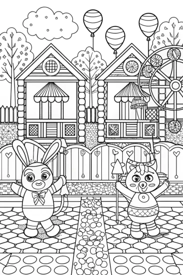 A coloring page of Bluey’s Backyard Carnival Coloring Page