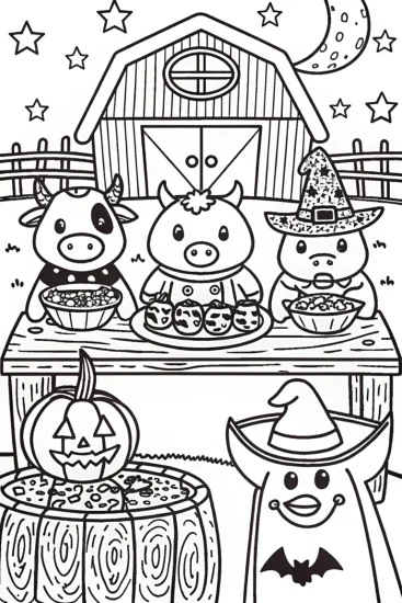A coloring page of The Halloween Farm Feast Coloring Page