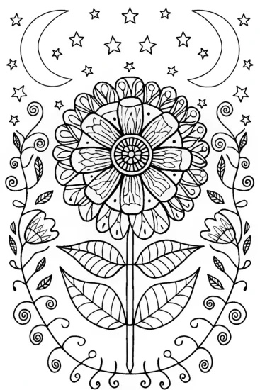 A coloring page of Celestial Harmony Mandala Coloring Page