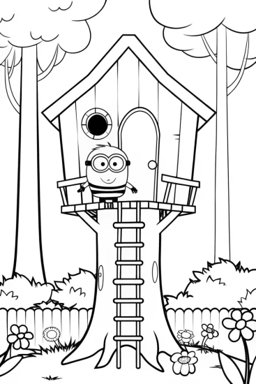 A coloring page of Minion’s Magical Treehouse Adventure Coloring Page