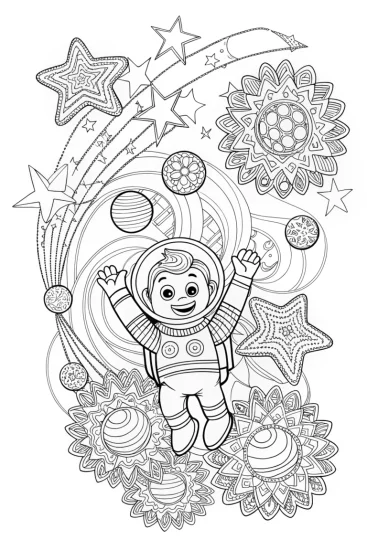 A coloring page of Mario’s Cosmic Adventure Coloring Page