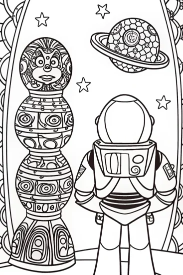 A coloring page of Buzz Lightyear’s Galactic Art Adventure Coloring Page