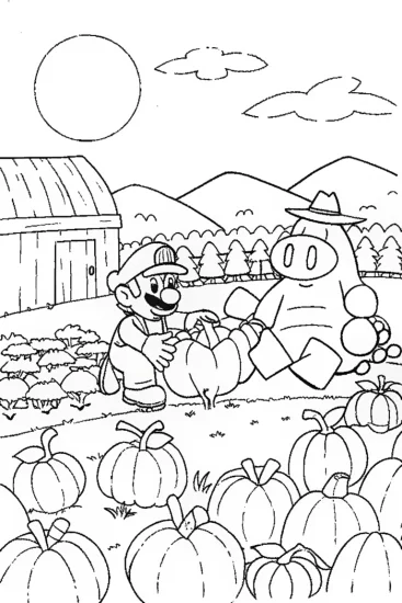 A coloring page of Mario and Luigi’s Farm Adventure Coloring Page