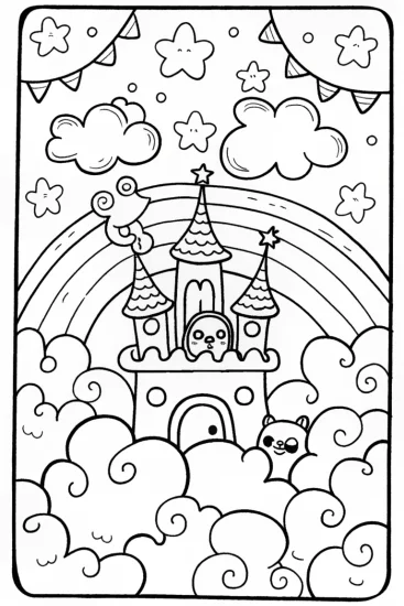 A coloring page of Rainbow Friends in the Cloud Castle Coloring Page