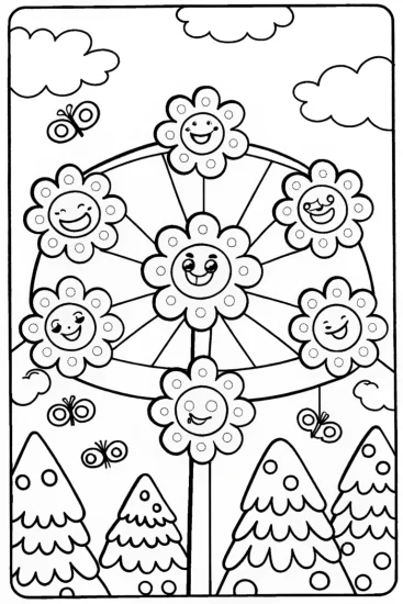 A coloring page of The Enchanted Floral Carousel Coloring Page