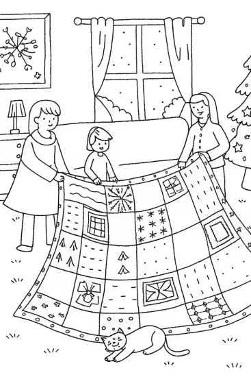 A coloring page of Christmas Quilt of Joy Coloring Page