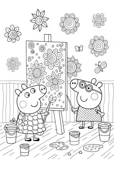 A coloring page of Peppa Pig’s Magical Art Adventure Coloring Page