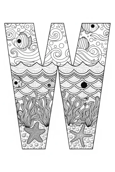 A coloring page of Wiggly Letter ‘W’ Coloring Page