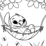 Stitch’s Cozy Garden Retreat Coloring Page