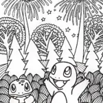 Charmander’s Magical Fireworks Show Coloring Page