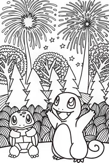 A coloring page of Charmander’s Magical Fireworks Show Coloring Page
