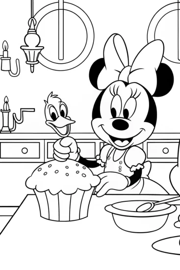 A coloring page of Minnie Mouse’s Enchanted Baking Day Coloring Page
