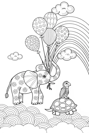 A coloring page of Rainbow Safari Adventure Coloring Page